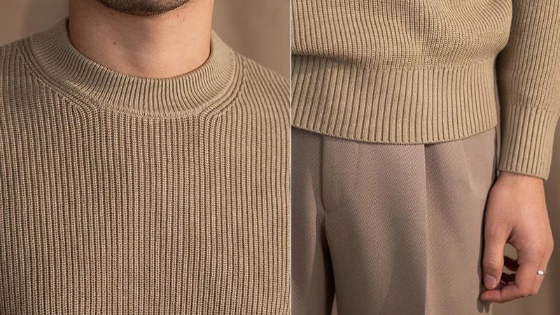 Ribbet O-hals Trøje Khaki
