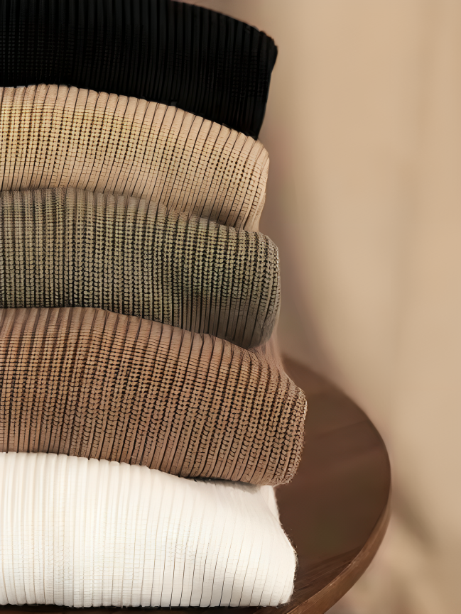Ribbet O-hals Sweater Marineblå