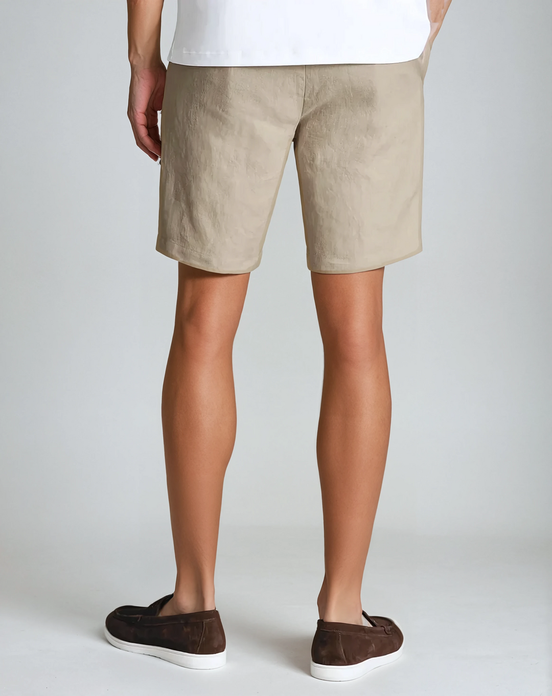 Beachside Linned Korte Bukser - Khaki