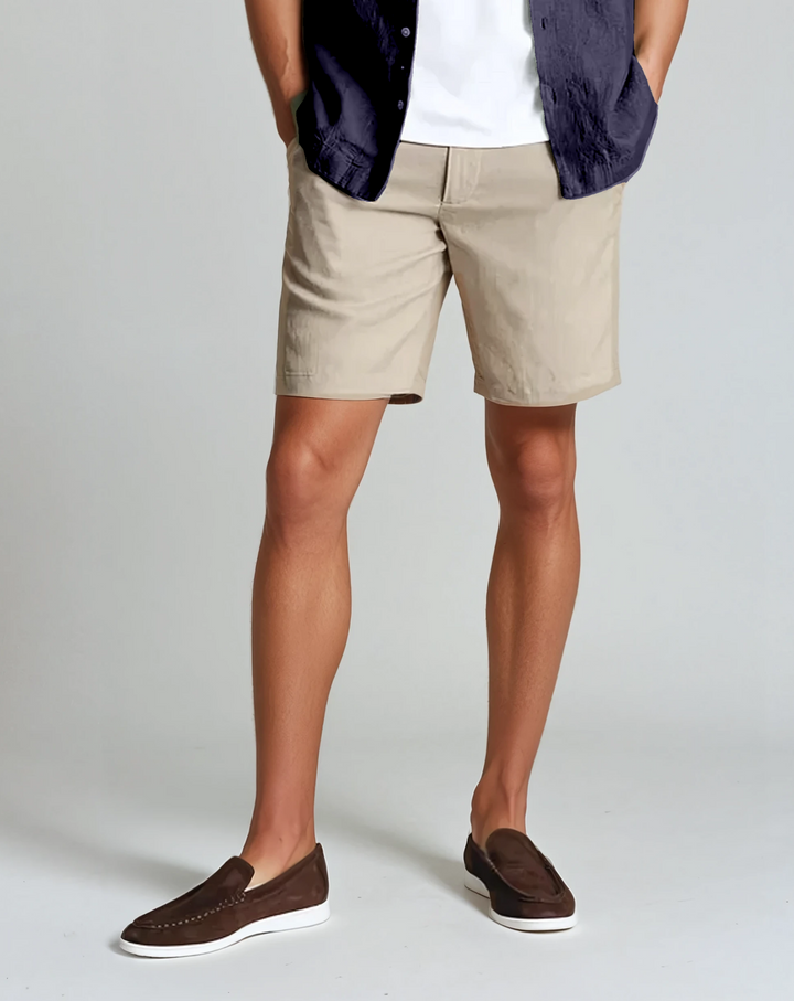 Beachside Linned Korte Bukser - Khaki