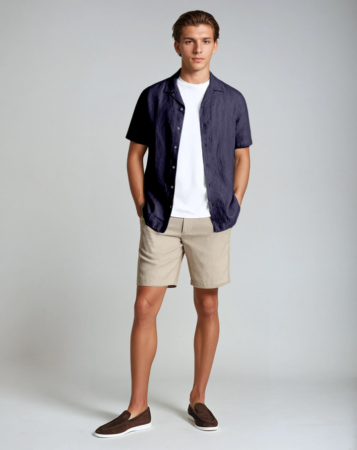Beachside Linned Korte Bukser - Khaki