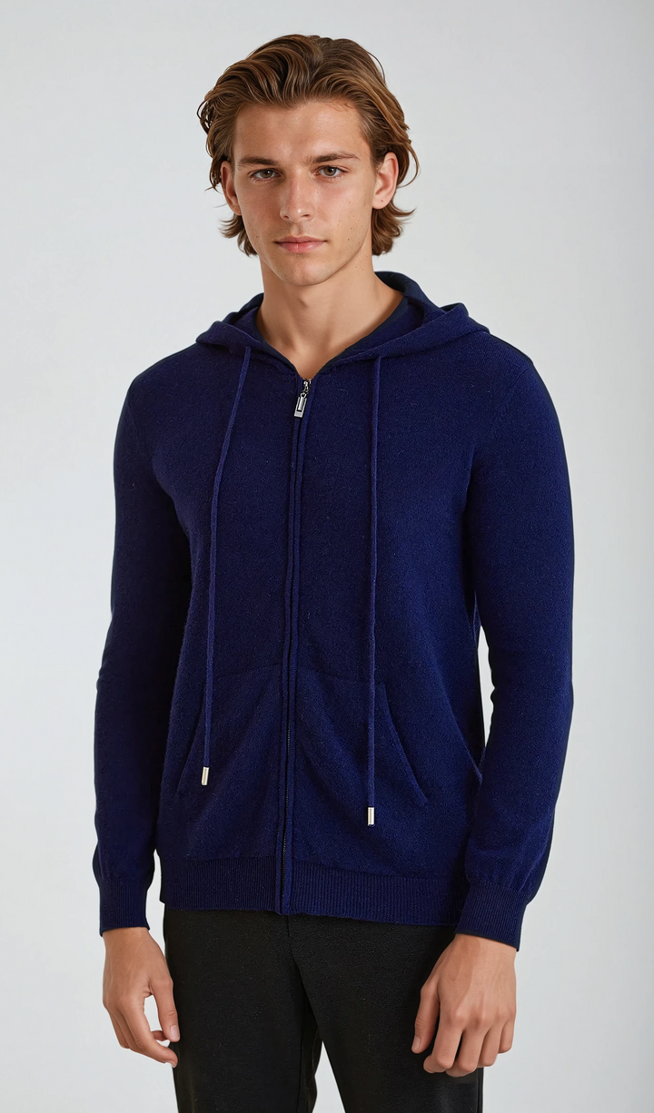 Cashmere Strik Zip Vest - Marineblå