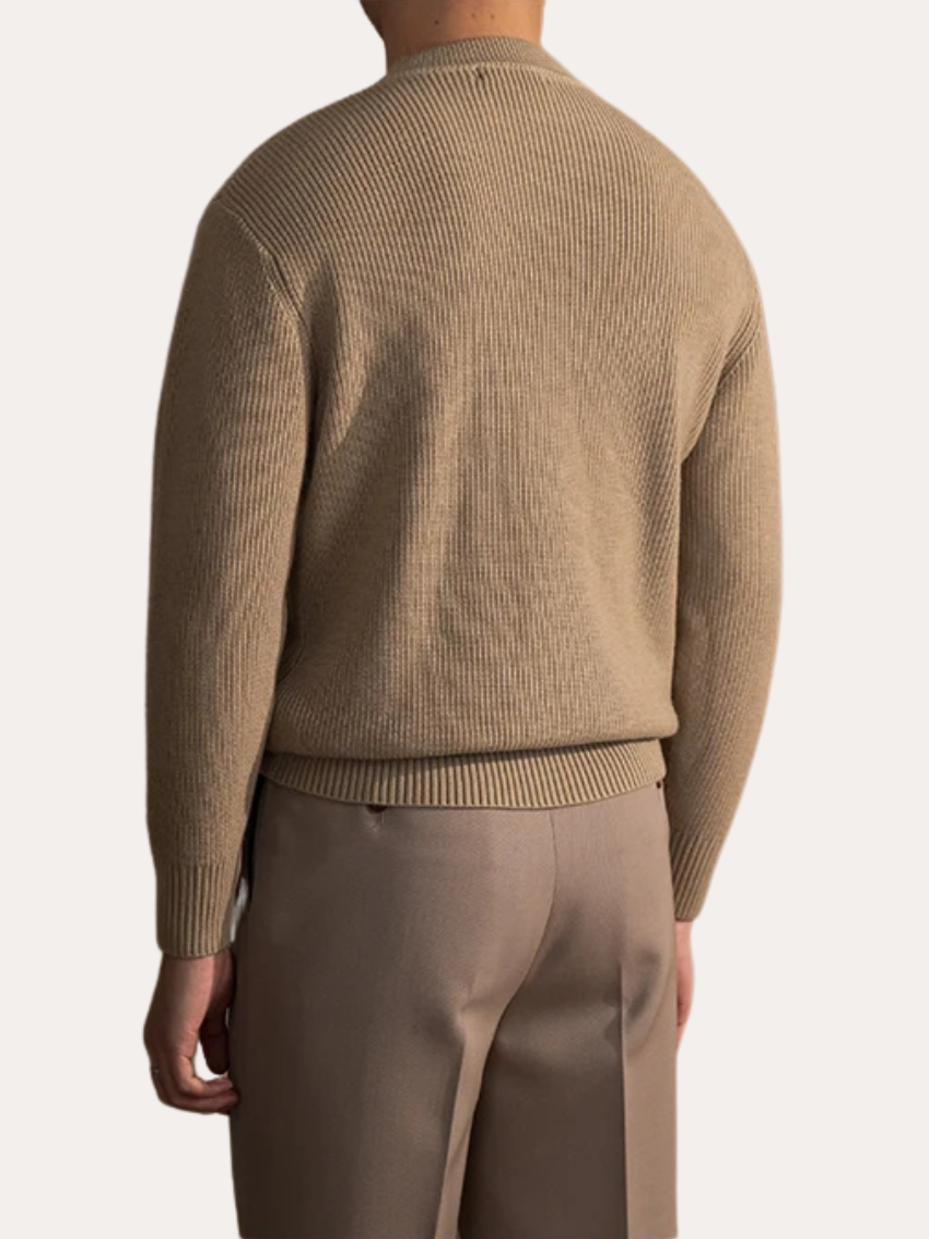 Ribbet O-hals Trøje Khaki