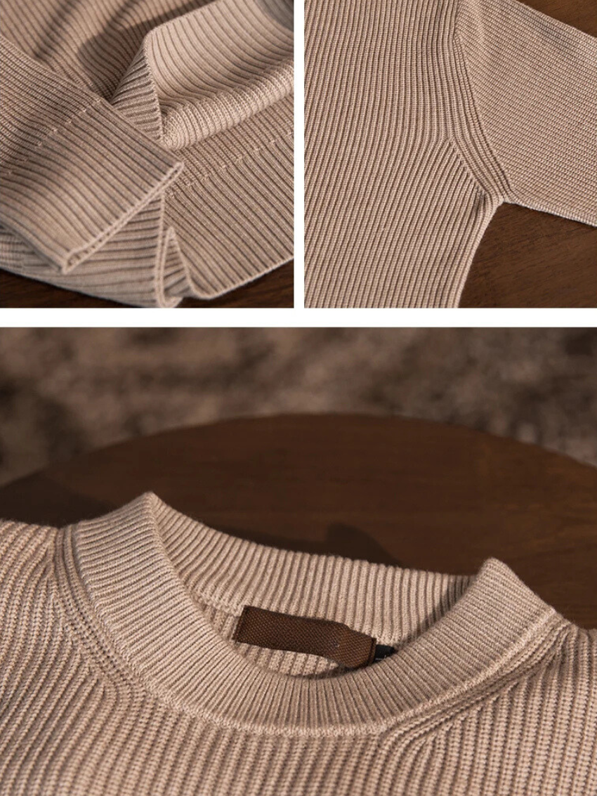 Ribbet O-hals Trøje Beige