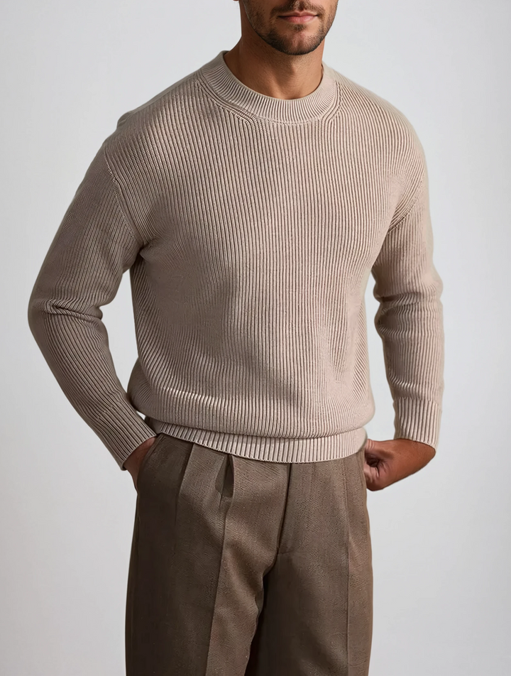 Ribbet O-hals Trøje Beige
